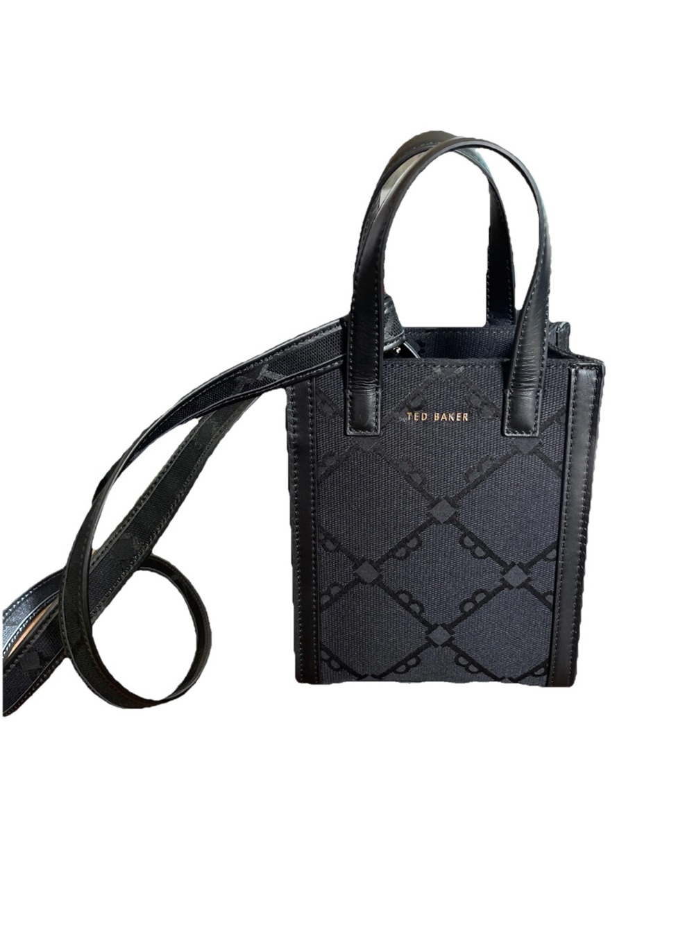 Ted Baker Black Mini Tote Crossbody Bag with Signature Pattern